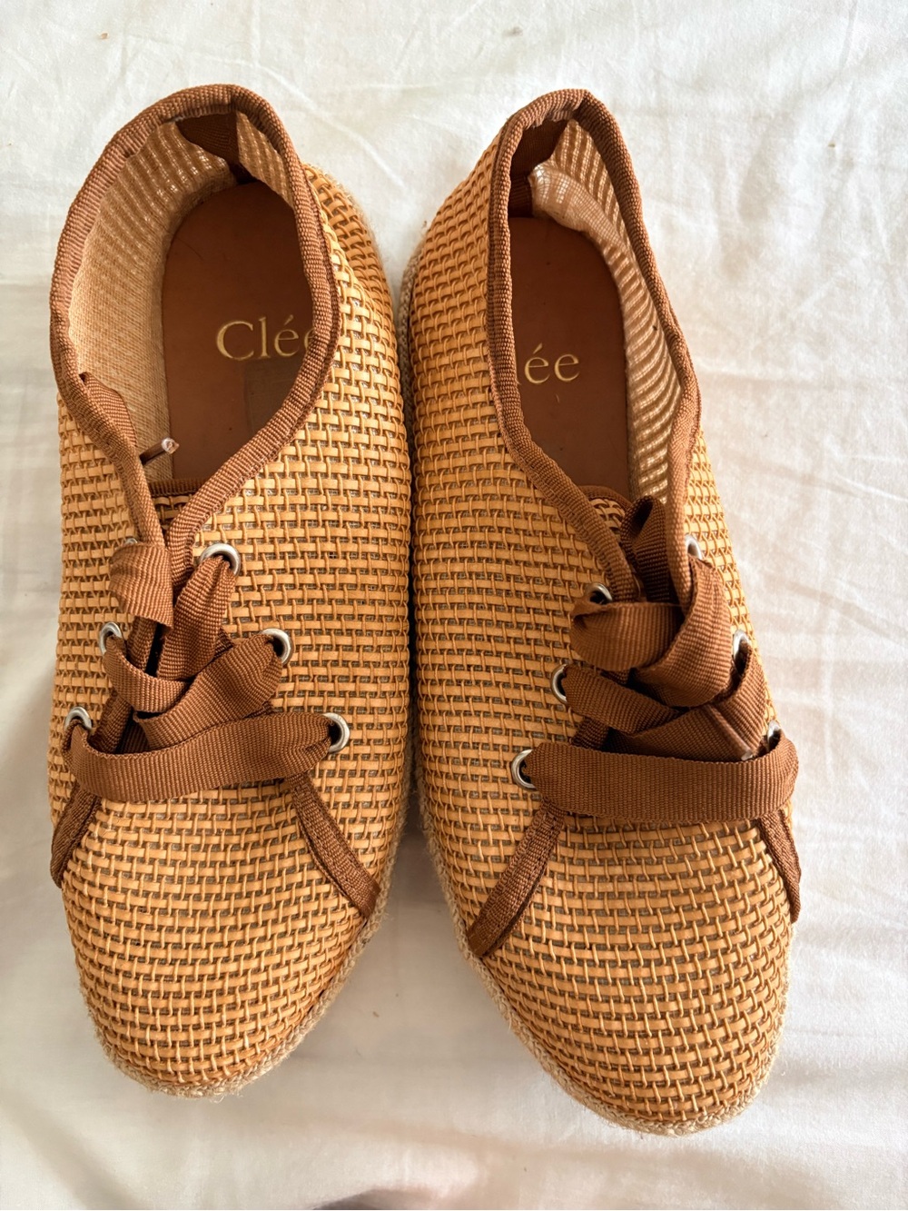 Woven Lace-Up Sneakers in Tan